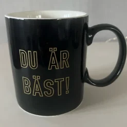 Tradera Du är bäst Svart mugg Porslinsmugg text i guld ICA ALLA HJÄRTANS DAG| Husholdningsartikler