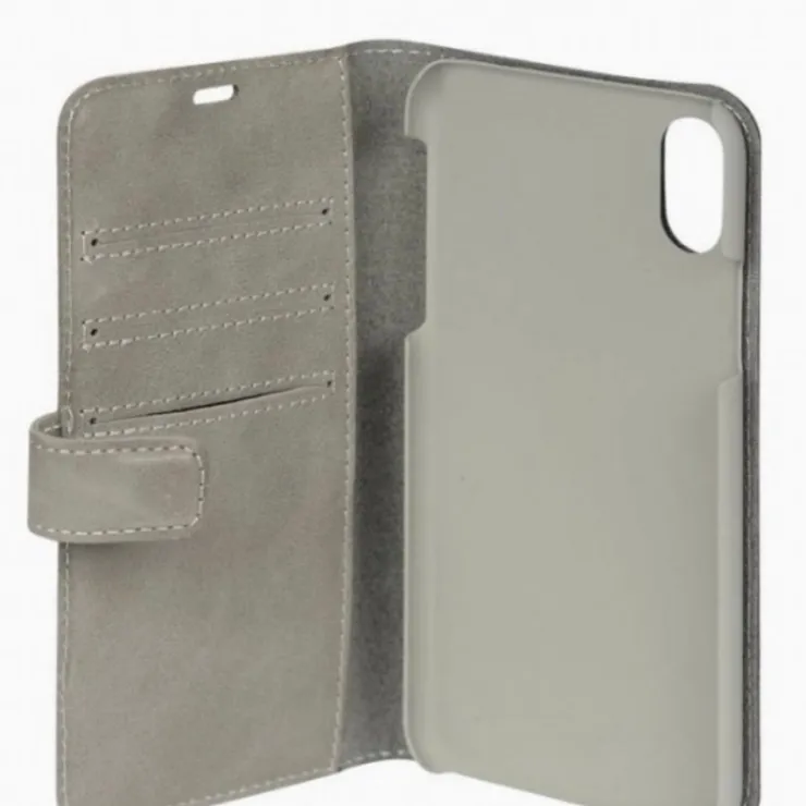 Tradera Essentials iPhone X/XS Plånboksväska i äkta läder för 3 kort grå> Mobiltilbehør