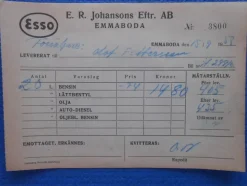 Tradera ESSO Kontantkvitto Emmaboda 1958| Bensinia