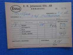 Tradera ESSO Kontantkvitto Emmaboda 1958| Bensinia