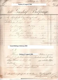 Tradera Faktura från Gustaf Belfrage i Göteborg lanthandel Småland daterad den 23/8 1884> Fragtsedler & Fakturaer