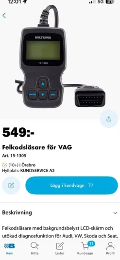 Tradera Felkodsläsare Biltema 15-1305 för VAG| Biltilbehør