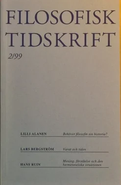 New Filosofisk tidskrift 2/99 (nr 2 1999 årg 20) Filosofisk Litteratur