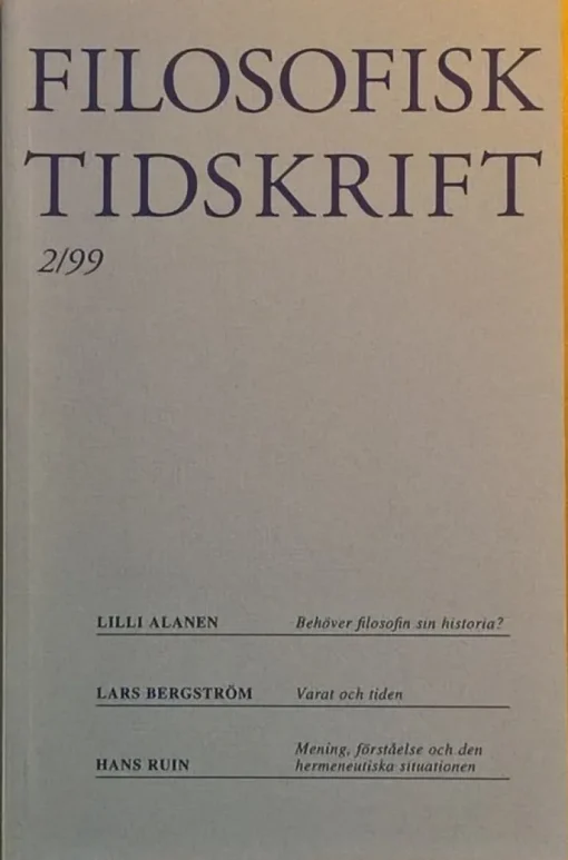 New Filosofisk tidskrift 2/99 (nr 2 1999 årg 20) Filosofisk Litteratur