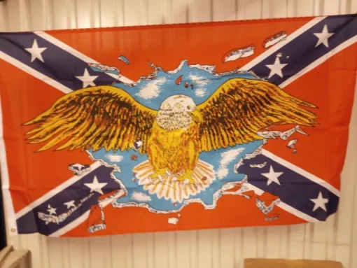 Tradera flagga sydstatsflagga rebel med örn> Flag