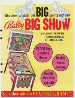 Tradera Flyer flipperspel Bally Big Show| Spillemaskiner