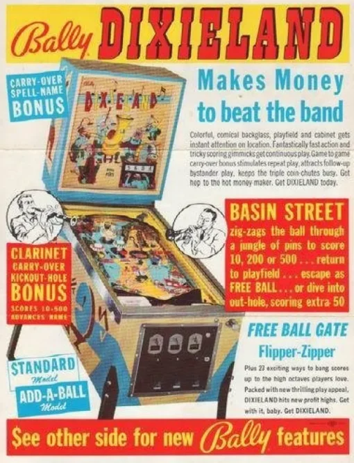 Tradera Flyer flipperspel Bally Dixieland| Spillemaskiner