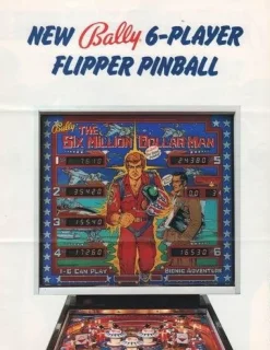 Tradera Flyer flipperspel Bally The Six Million Dollar Man| Spillemaskiner