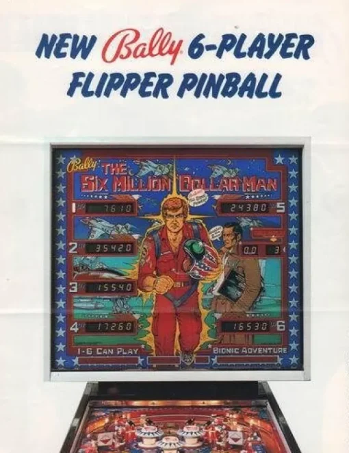 Tradera Flyer flipperspel Bally The Six Million Dollar Man| Spillemaskiner