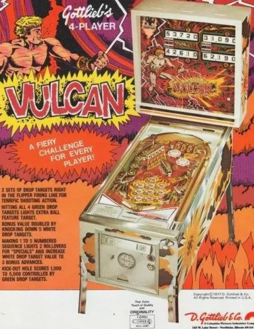 Tradera Flyer flipperspel Gottlieb Vulcan| Spillemaskiner