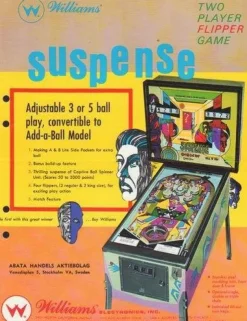 Tradera Flyer flipperspel Williams Suspense| Spillemaskiner