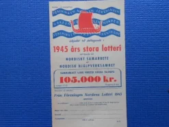 Tradera Föreningen Norden inbjuder till deltagande i 1945 års stora lotteri> Lotterier & Lodsedler