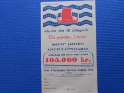 Tradera Föreningen Norden inbjuder till deltagande i 1946 års stora lotteri> Lotterier & Lodsedler