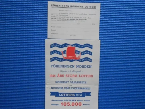Tradera Föreningen Norden lotteri 1944> Lotterier & Lodsedler