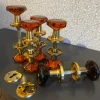 Flash Sale Fyra +En Dubbla dörrvreden med glasknoppar Bärnstensfärgade mässing Retro 60-tal Beslag & Reservedele