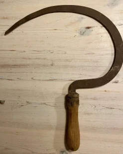 New Gammal hemgjord sädeskrok med trähandtag Almue