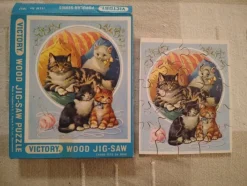Tradera Gammalt Victory Wood Jig-Saw Puzzle Träpussel med katter Samlarobjekt| Puslespil