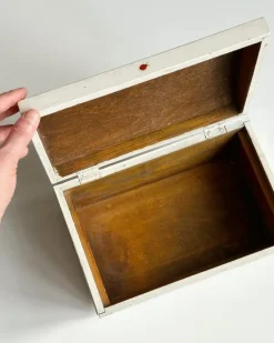 Tradera Gammel trææske, hvid m decoupage| Tupperware