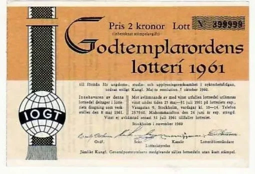 Tradera Godtemplarordens lotteri 1961> Lotterier & Lodsedler