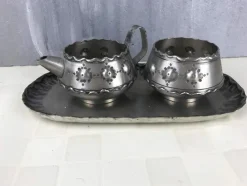 Cheap Gräddkanna och sockerskål på bricka norskt tenn Tin & Messing