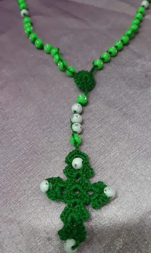 Tradera Handmade Rosary Religiöst radband med Jesus Kristus Tillverkad av vit spets> Halskæder