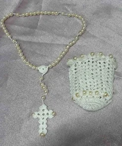 Tradera Handmade Rosary Religiöst radband med Jesus Kristus Tillverkad av vit spets> Halskæder
