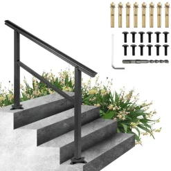 Store Handräcke för Utomhustrappor – 48 x 35,5 Tum, Svart Aluminium Kroge, Håndtag & Beslag