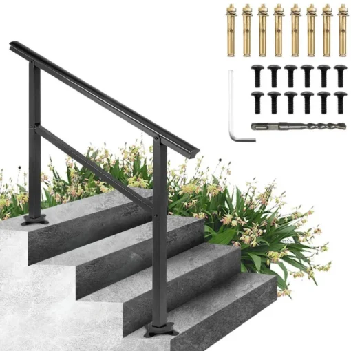 Store Handräcke för Utomhustrappor – 48 x 35,5 Tum, Svart Aluminium Kroge, Håndtag & Beslag