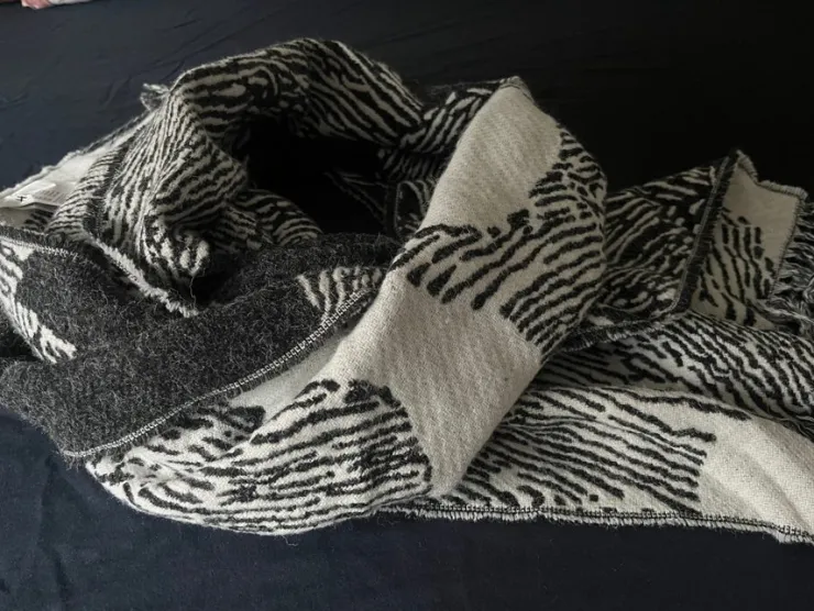 Cheap Helt ny H&M grå och vit halsduk med fransar, storlek 190X45 Sjaler & Halstørklæder