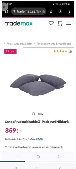 Tradera Helt NYA Sanos prydnadskuddar 3-pack, mörkgrå 50x50 cm.| Boligtekstiler