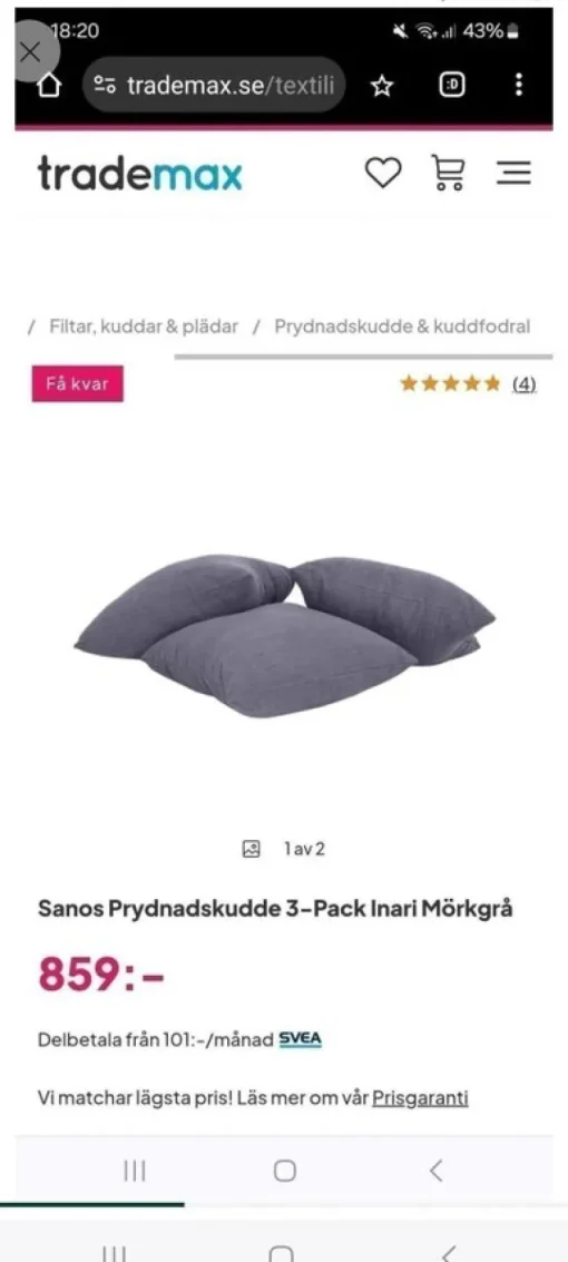 Tradera Helt NYA Sanos prydnadskuddar 3-pack, mörkgrå 50x50 cm.| Boligtekstiler