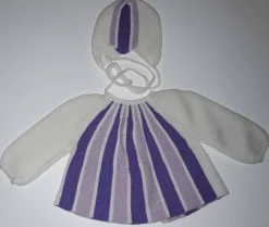 Tradera Hemstickad tröja med mössa för bebis, vit med ljuslila och mörklila ränder R15| Baby, Børn & Leg