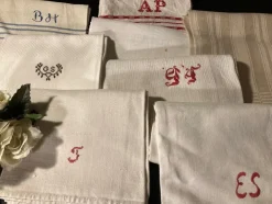Clearance Hemvävda handdukar i linne/bomull monogram hantverk tvättade Tekstiler