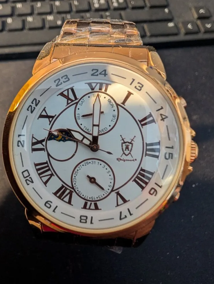 Tradera Herrarmbandsur i Roséguld med Kronograf och Månsfas> Armbåndsure