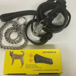 Tradera Hundhalsband stål o läderkoppel, Pentgentle antiskall träning för hund oanvänd> Kæledyrstilbehør