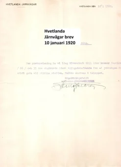 Tradera Hvetlanda Järnvägar Brev till lanthandel daterat 10 jan. 1920 Vetlanda Småland> Jernbane- & Sporvogns-memorabilia