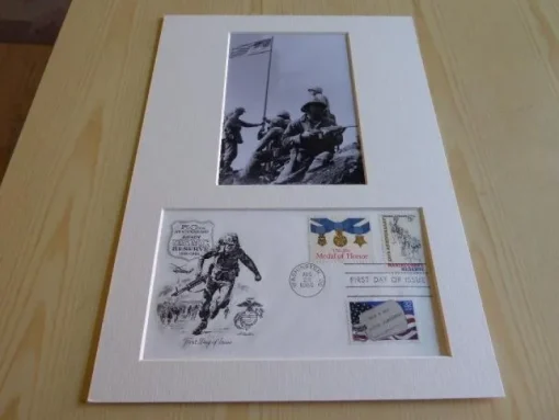 Tradera Iwo Jima WWII U.S. Marine Corps fotografi & förstadagsbrev passepartout A4| Nordamerika
