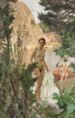 Tradera JOLLEN av ANDERS ZORN Nakna unga Skärgårdsnymfer Naket STOR DUK| Malerier