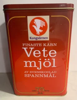 Tradera Jättefin röd jubileums plåtburk, Kungsörnen 75 år från år 2004.> Metalemballage