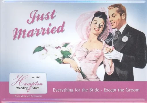 Tradera Just Married - Vykort i plåt - PlåtVykort| Bryllups-borddækning & Dekorationer
