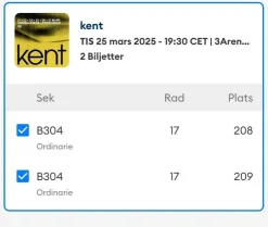 Best Sale KENT - 2 st biljetter sittplats tisdag 25/3 Tele2 Arena Koncerter