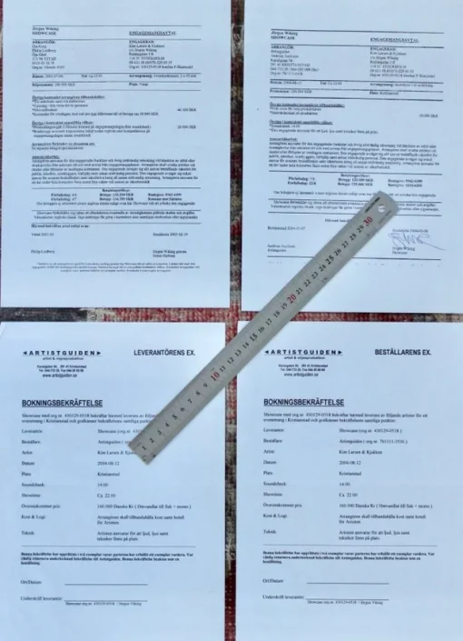 Tradera Kim Larsen & Kjukken - Engagemangsavtal och Bokningsbekräftelse> Musikmemorabilia