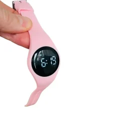 Tradera Laddbar LED Klocka Rosa Silikonband Barnklocka Vibrerande Alarm Tid USB Laddbar> Børnure
