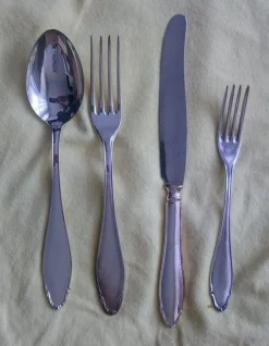 Clearance ÄLDRE SET MED NYSILVER BESTICK - KNIV - GAFFLAR - SKEDD (48/st) - EXTRA PRIMA NS Sølv