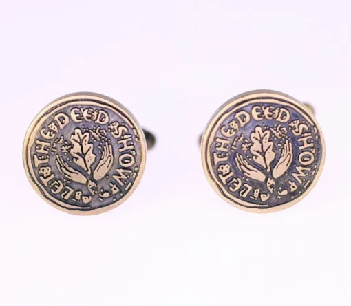 Tradera Let The Deed Show vintage mens metal cufflinks in a circular design-Weight 13.4g> Manchetknapper