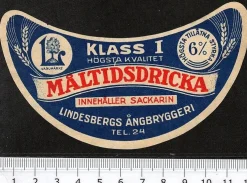 Tradera Lindesbergs ångbryggeri Lindesberg, Måltidsdricka klass I| Breweriana
