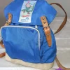 Fashion Liten ryggsäck från 60-talet/ Vintage/ Blå ryggsäck/ Nylon/ Läder/ Galon Andre Børneartikler
