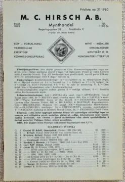 Tradera LITTERATUR. Hirsch Mynthandel. Lagerlista 21, 1960| Andre Mønter & Sedler