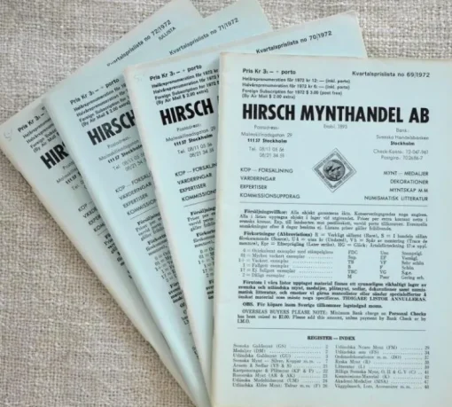 Tradera LITTERATUR. Hirsch Mynthandel. Lagerlista 69-72, 1972| Andre Mønter & Sedler