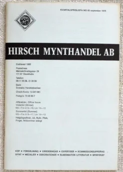 Tradera LITTERATUR. Hirsch Mynthandel. Lagerlista 83, 1975| Andre Mønter & Sedler